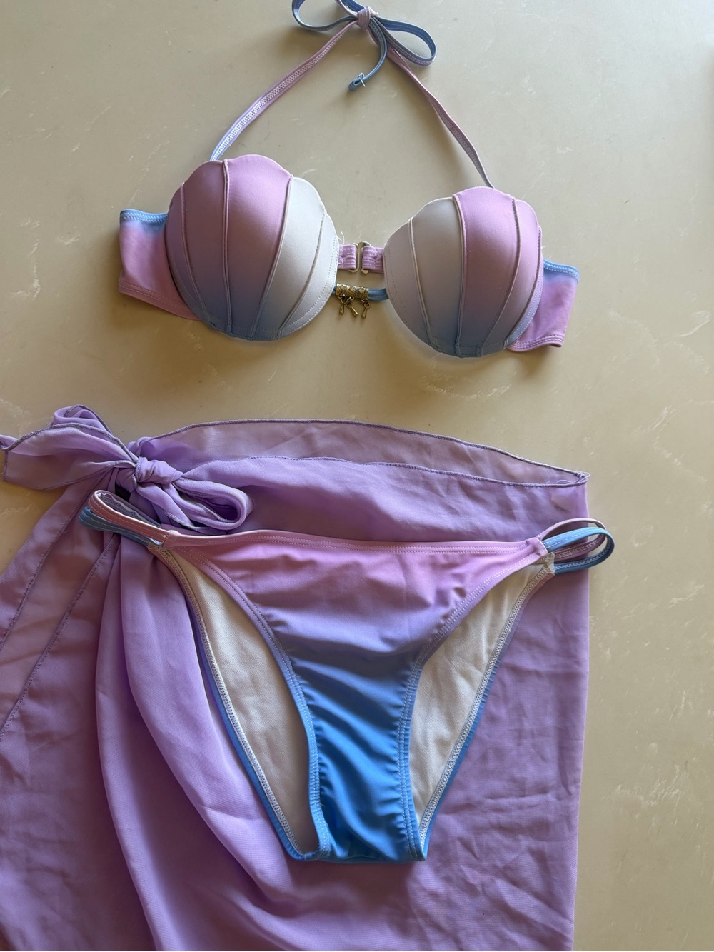 Pastel Ombre Shell Bikini Set - Lavender, Pink & Blue
